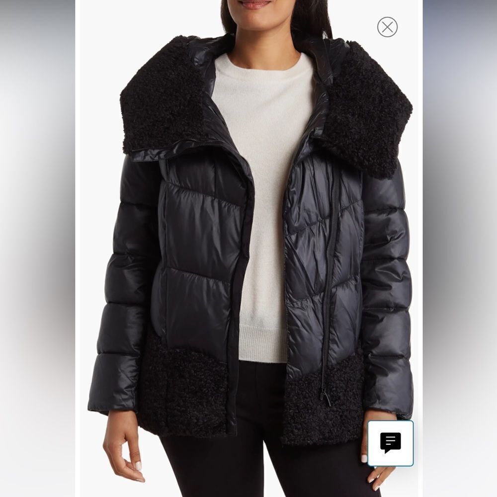 DONNA KARAN New York Faux Shearling Trim Puffer Jacket